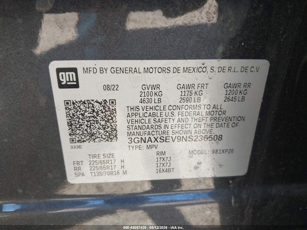 3GNAXSEV9NS236508 2022 CHEVROLET EQUINOX photo no. 9