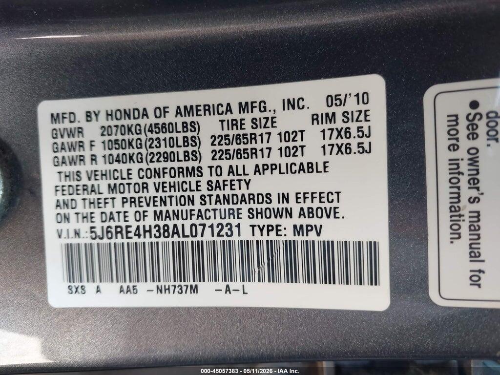 5J6RE4H38AL071231 2010 HONDA CR-V photo no. 9
