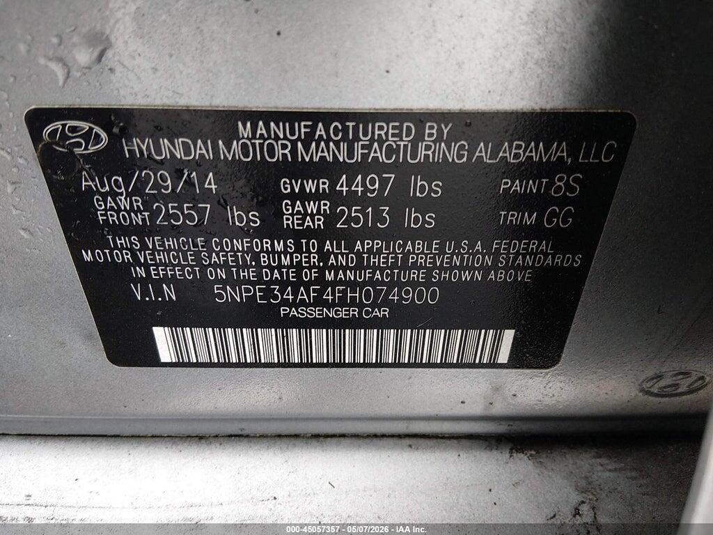 5NPE34AF4FH074900 2015 HYUNDAI SONATA photo no. 9