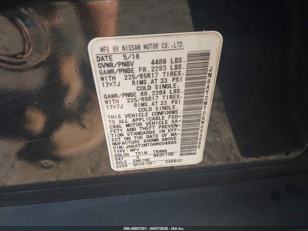 JN8AT2MT0GW004685 2016 NISSAN ROGUE photo no. 9