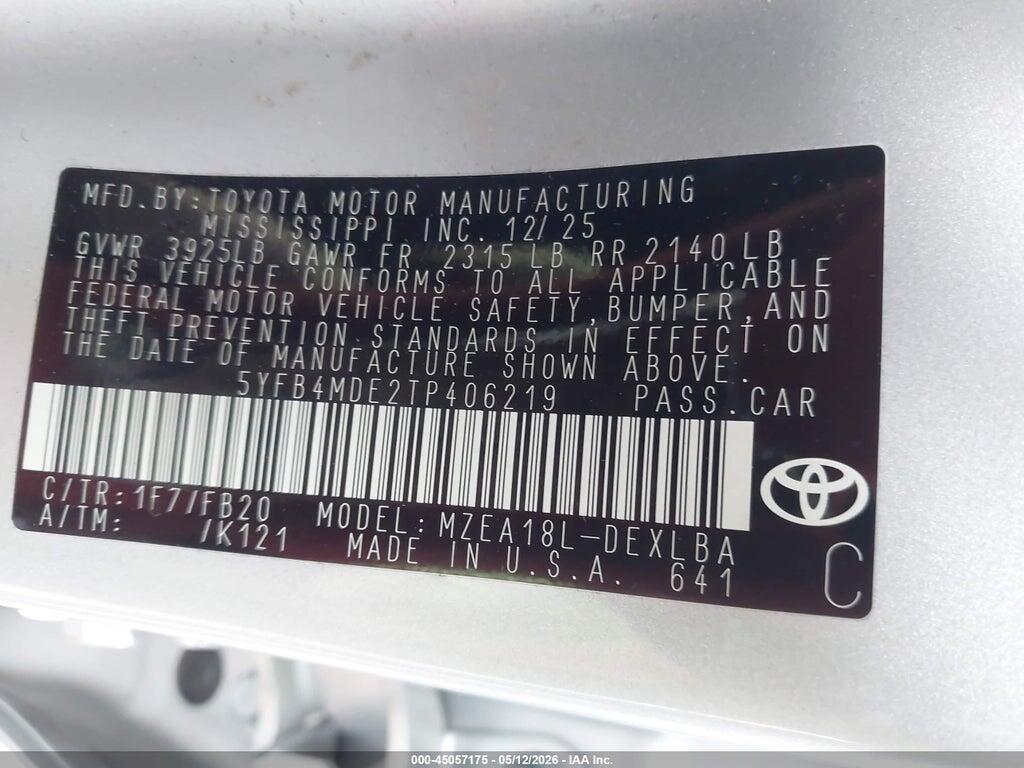 5YFB4MDE2TP406219 2026 TOYOTA COROLLA photo no. 9