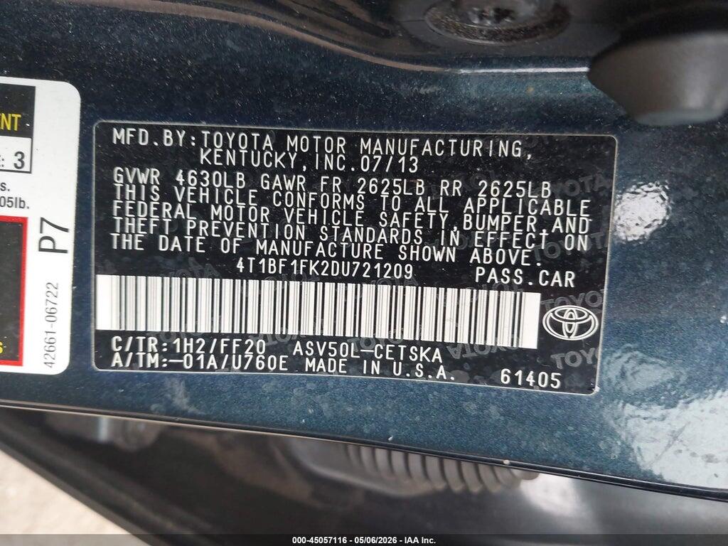 4T1BF1FK2DU721209 2013 TOYOTA CAMRY photo no. 9