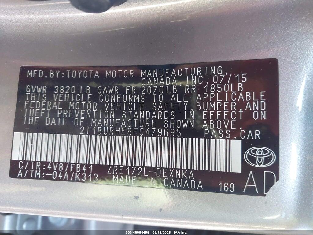 2T1BURHE9FC479695 2015 TOYOTA COROLLA photo no. 9