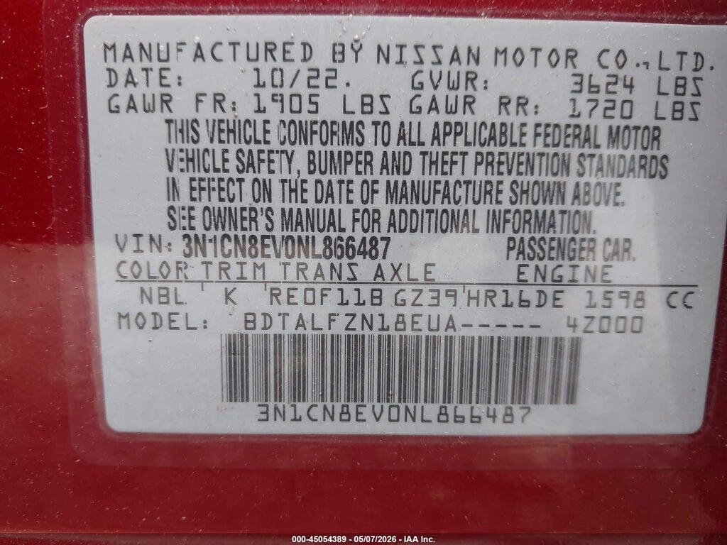 3N1CN8EV0NL866487 2022 NISSAN VERSA photo no. 9