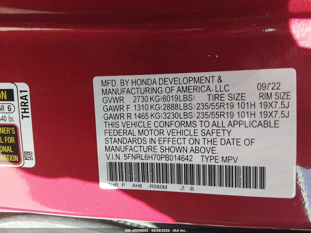 5FNRL6H70PB014642 2023 HONDA ODYSSEY photo no. 9