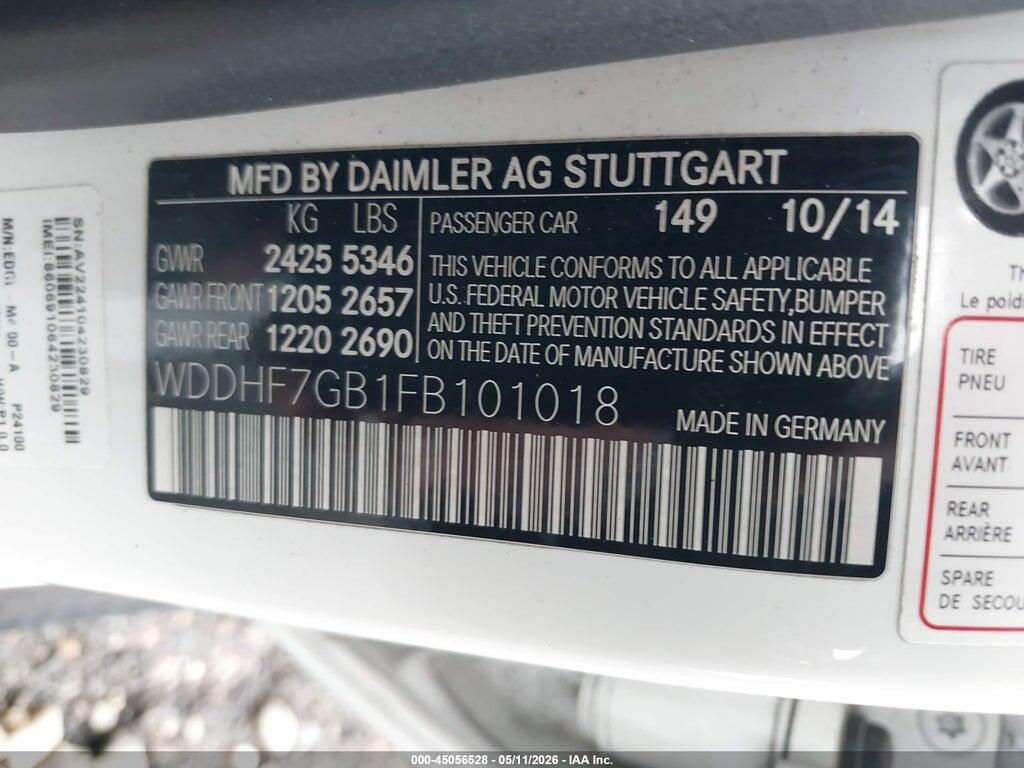 WDDHF7GB1FB101018 2015 MERCEDES-BENZ E 63 AMG photo no. 9