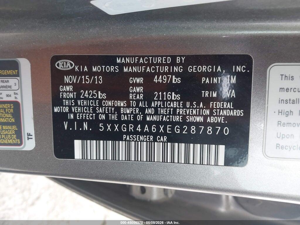 5XXGR4A6XEG287870 2014 KIA OPTIMA photo no. 9