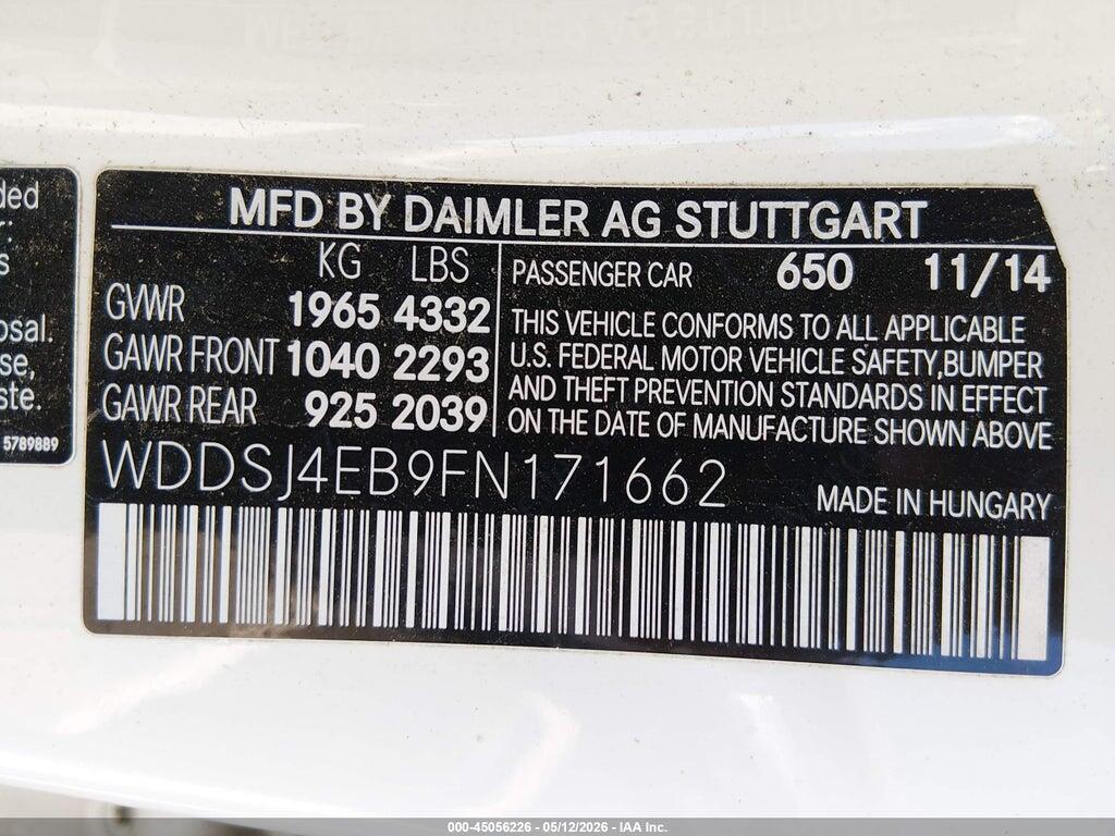 WDDSJ4EB9FN171662 2015 MERCEDES-BENZ CLA 250 photo no. 9