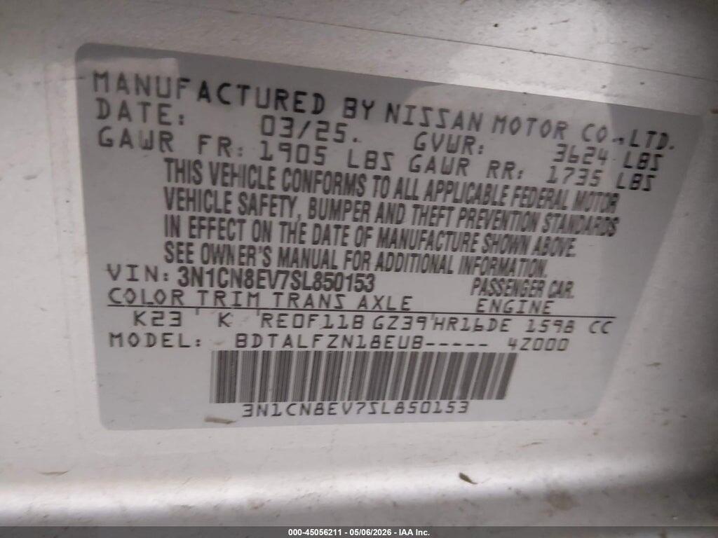 3N1CN8EV7SL850153 2025 NISSAN VERSA photo no. 9