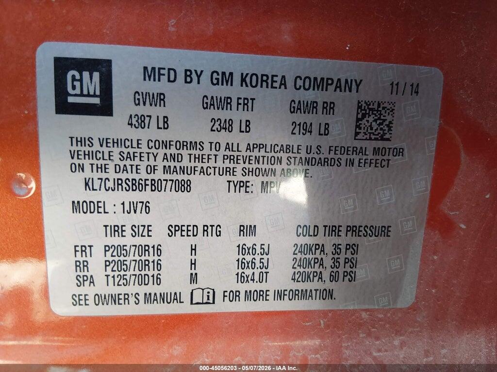 KL7CJRSB6FB077088 2015 CHEVROLET TRAX photo no. 9