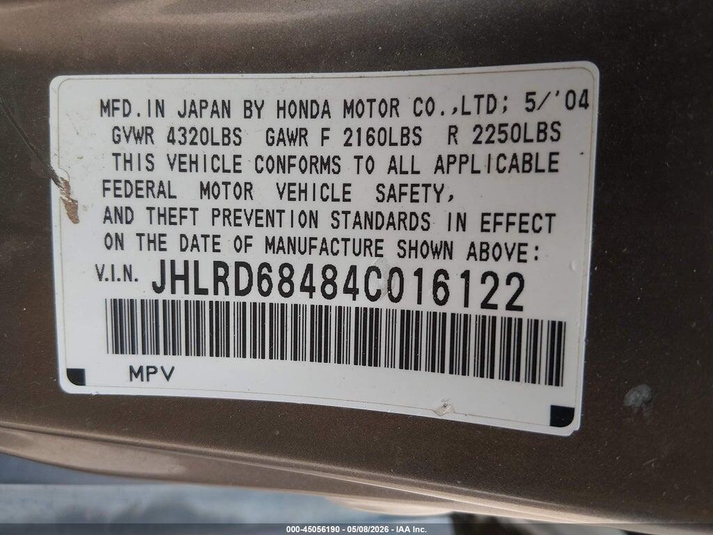 JHLRD68484C016122 2004 HONDA CR-V photo no. 9