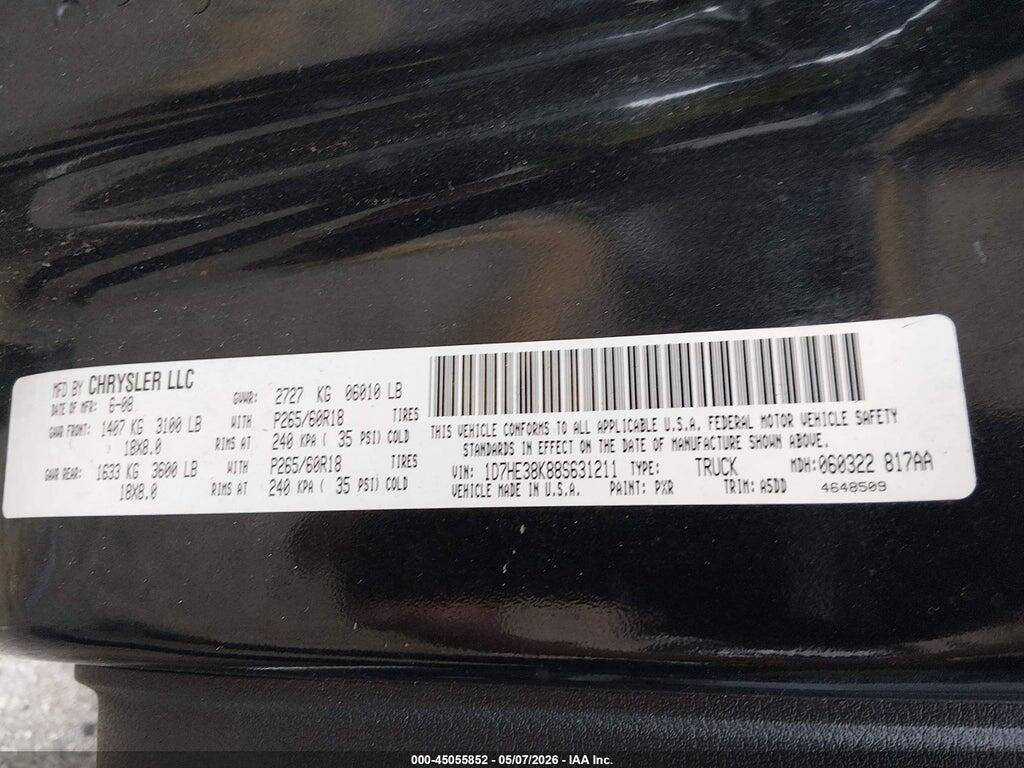 1D7HE38K88S631211 2008 DODGE DAKOTA photo no. 9