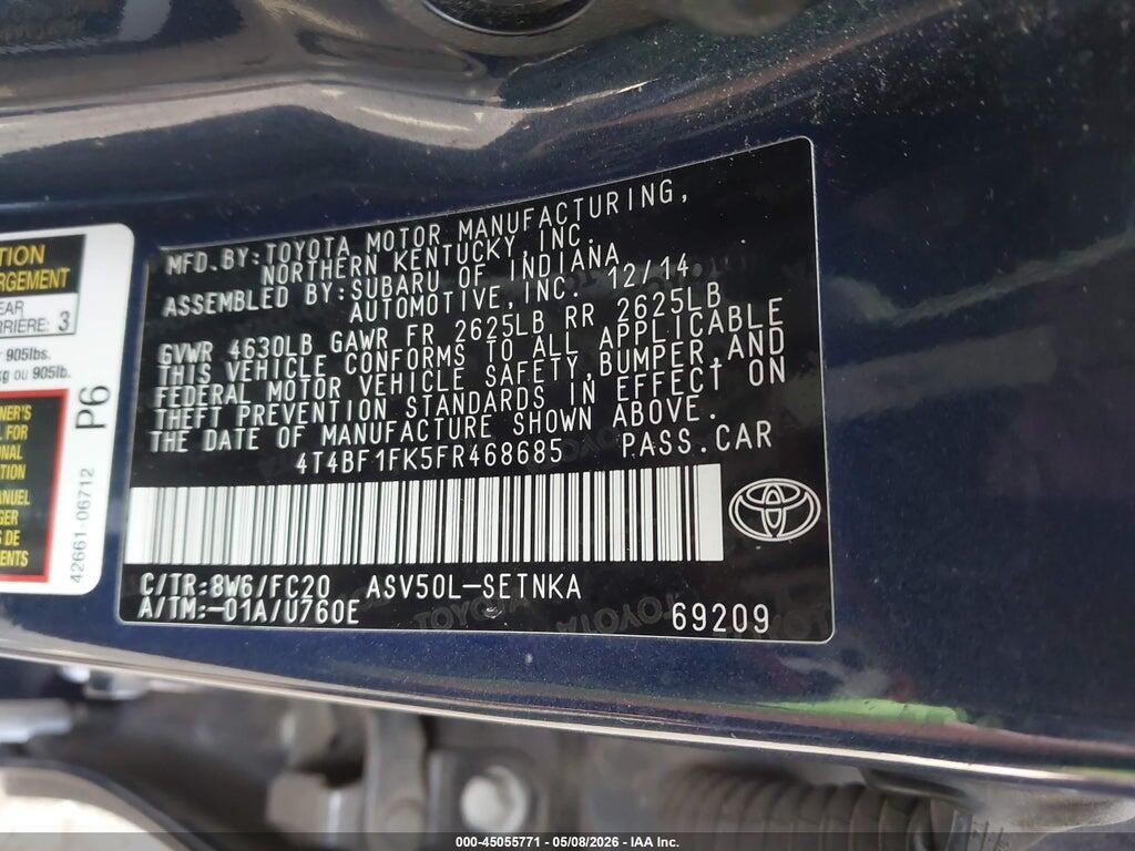 4T4BF1FK5FR468685 2015 TOYOTA CAMRY photo no. 9