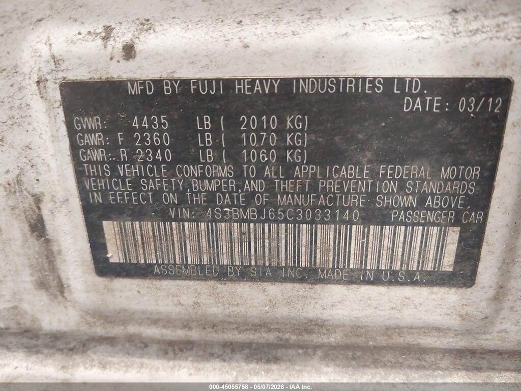 4S3BMBJ65C3033140 2012 SUBARU LEGACY photo no. 9