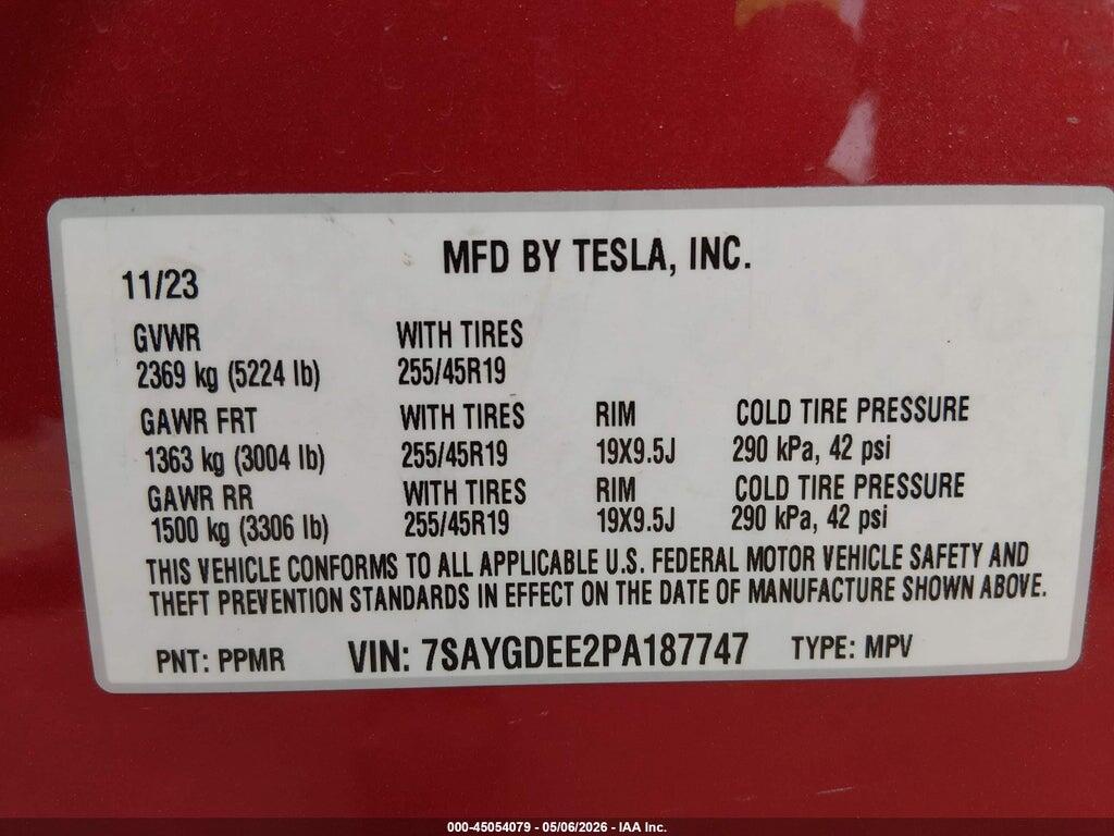 7SAYGDEE2PA187747 2023 TESLA MODEL Y photo no. 9