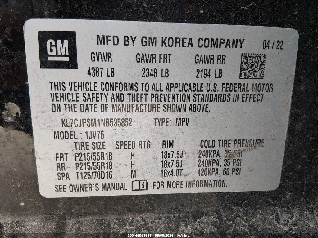 KL7CJPSM1NB535852 2022 CHEVROLET TRAX photo no. 9