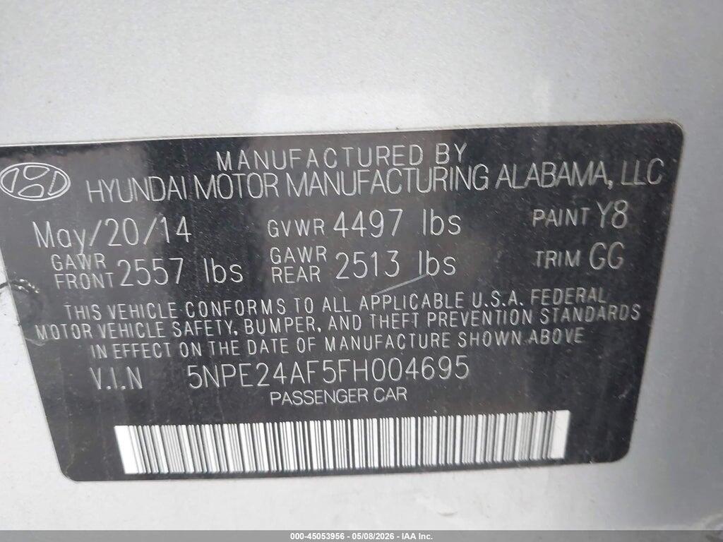 5NPE24AF5FH004695 2015 HYUNDAI SONATA photo no. 9