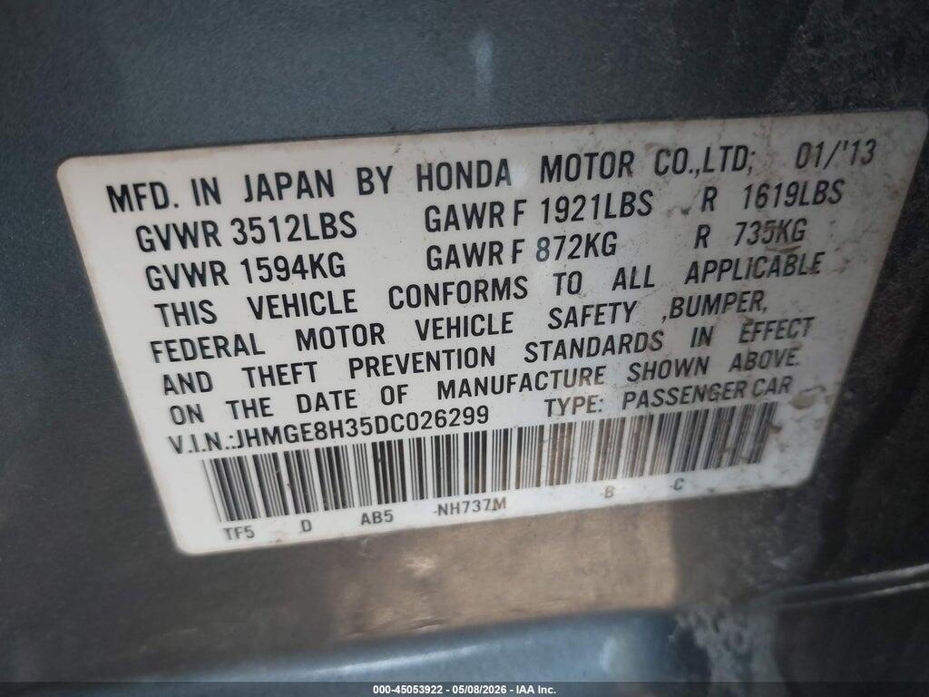 JHMGE8H35DC026299 2013 HONDA FIT photo no. 9