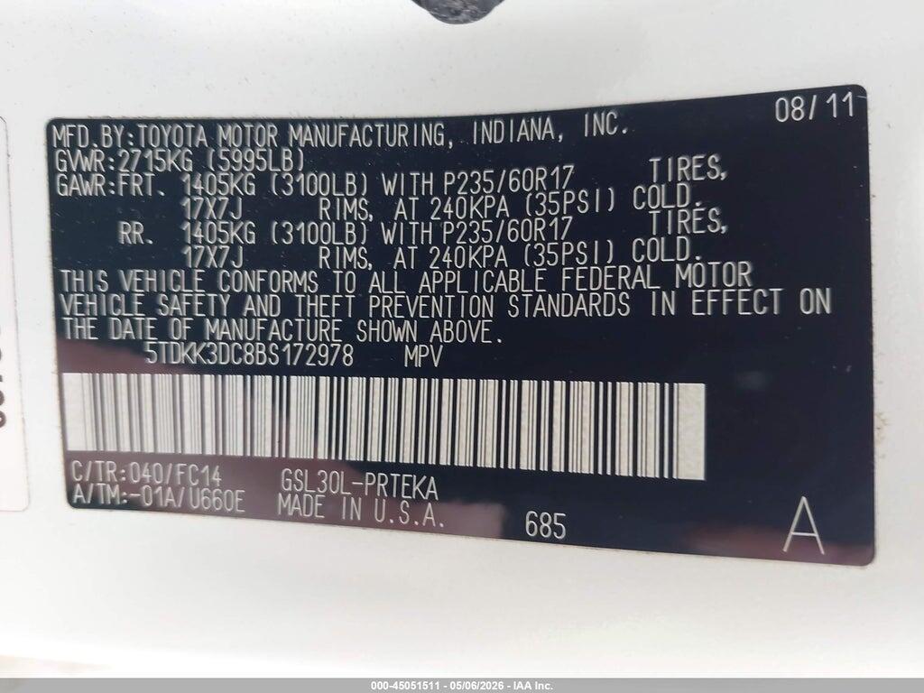 5TDKK3DC8BS172978 2011 TOYOTA SIENNA photo no. 9