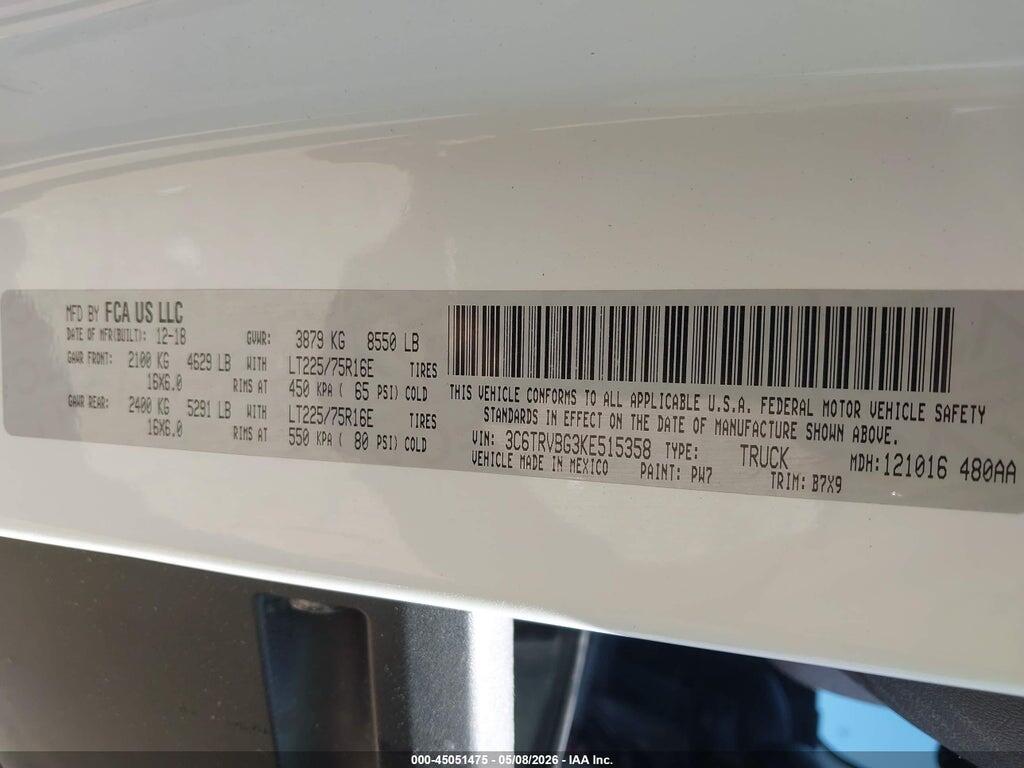 3C6TRVBG3KE515358 2019 RAM PROMASTER 1500 photo no. 9