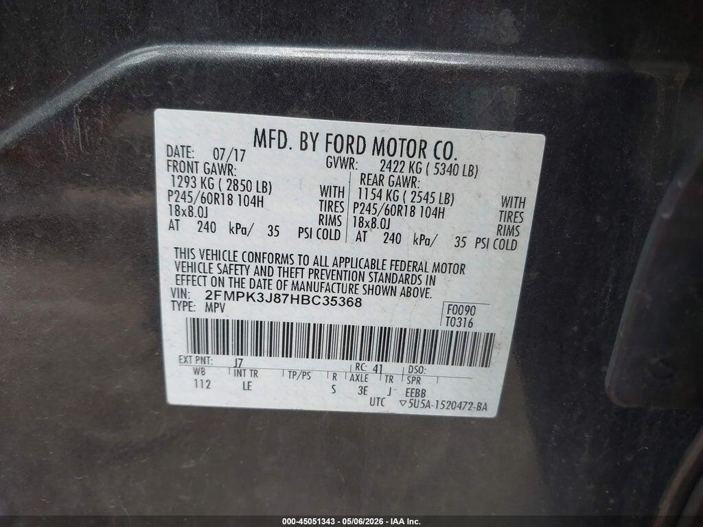 2FMPK3J87HBC35368 2017 FORD EDGE photo no. 9