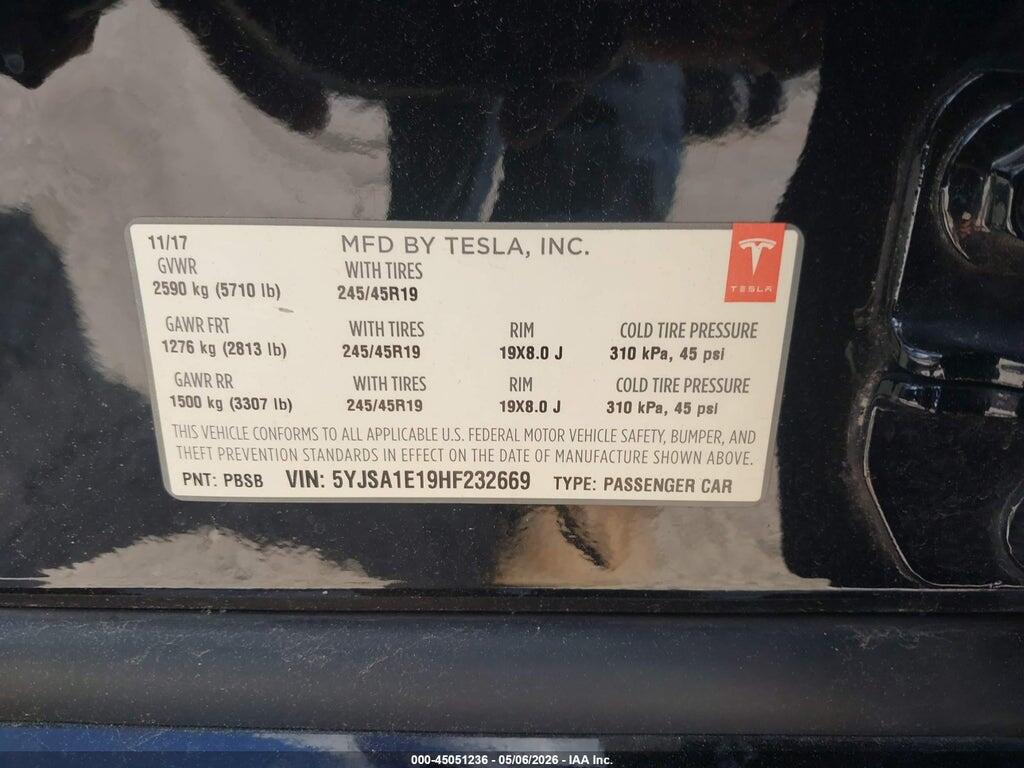 5YJSA1E19HF232669 2017 TESLA MODEL S photo no. 9