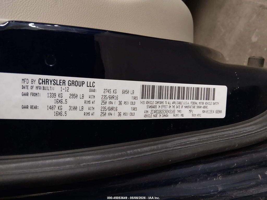 2C4RDGBG5CR243103 2012 DODGE GRAND CARAVAN photo no. 9