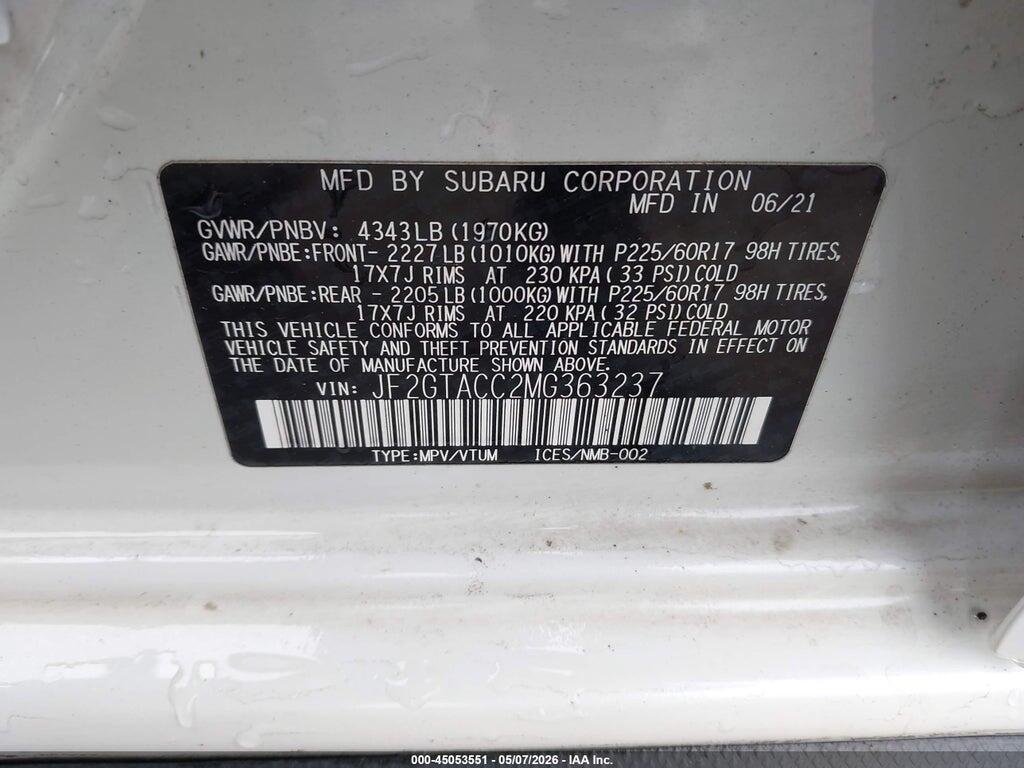 JF2GTACC2MG363237 2021 SUBARU CROSSTREK photo no. 9