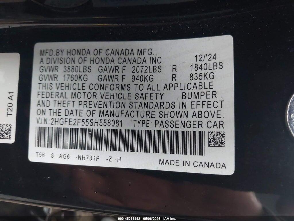2HGFE2F55SH558081 2025 HONDA CIVIC photo no. 9