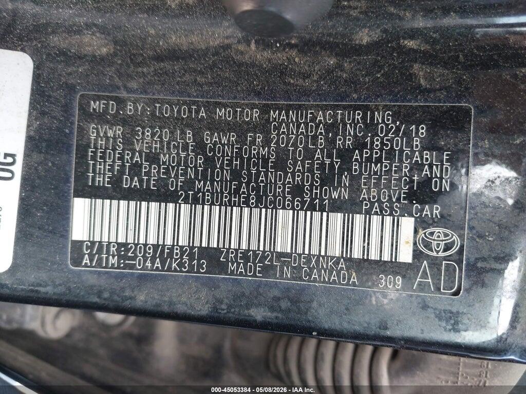 2T1BURHE8JC066711 2018 TOYOTA COROLLA photo no. 9