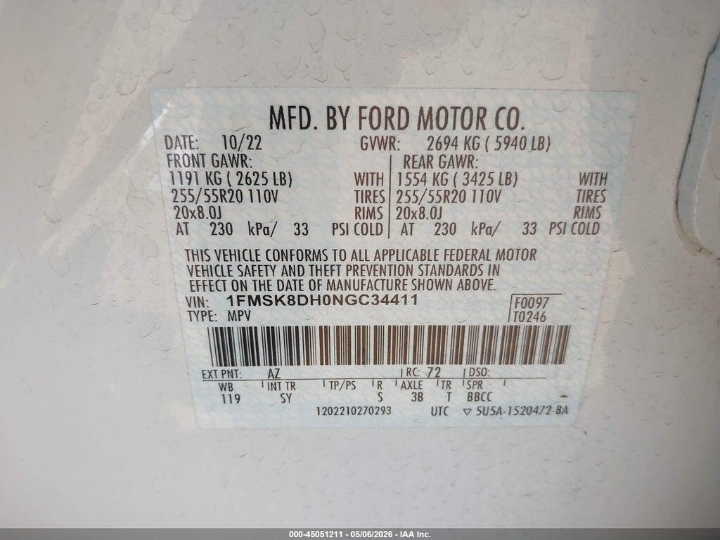 1FMSK8DH0NGC34411 2022 FORD EXPLORER photo no. 9