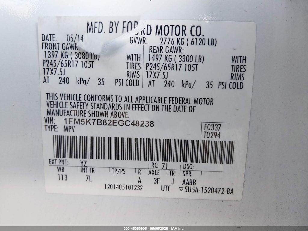 1FM5K7B82EGC48238 2014 FORD EXPLORER photo no. 9