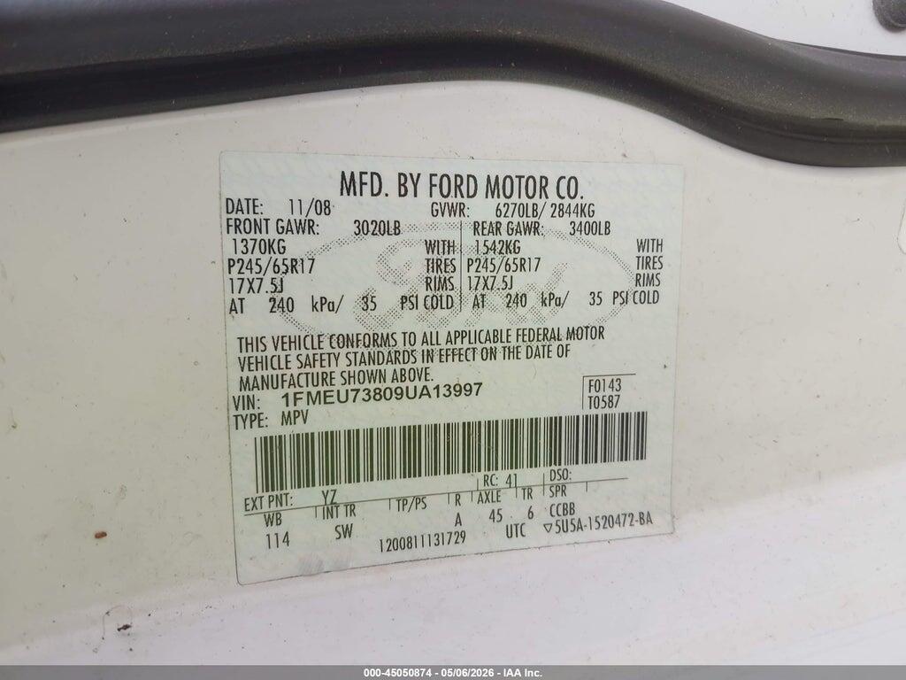 1FMEU73809UA13997 2009 FORD EXPLORER photo no. 9