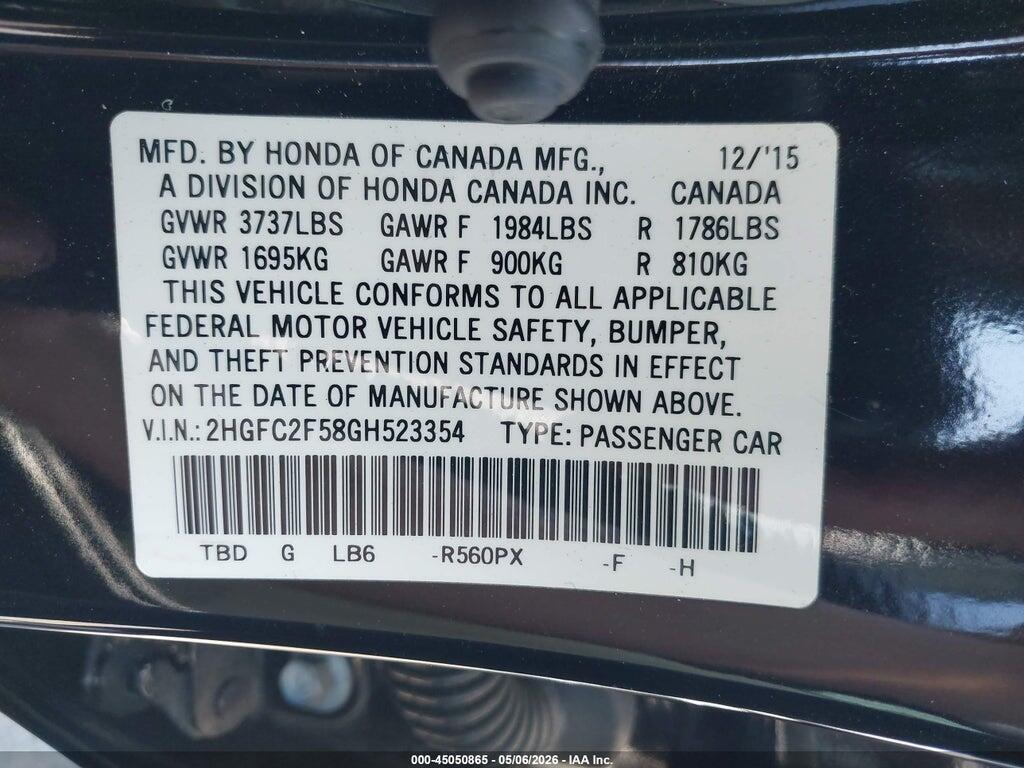 2HGFC2F58GH523354 2016 HONDA CIVIC photo no. 9