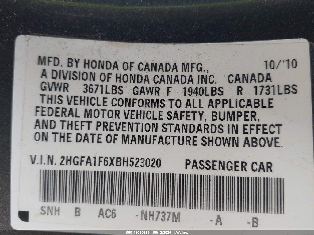2HGFA1F6XBH523020 2011 HONDA CIVIC photo no. 9