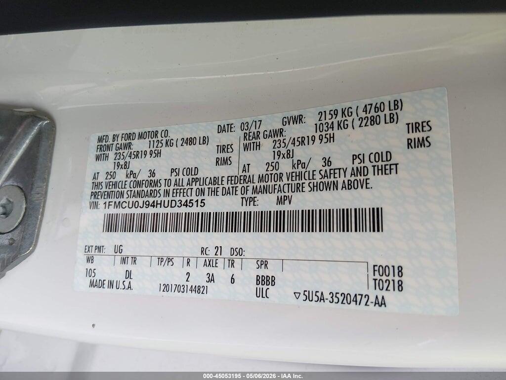 1FMCU0J94HUD34515 2017 FORD ESCAPE photo no. 9