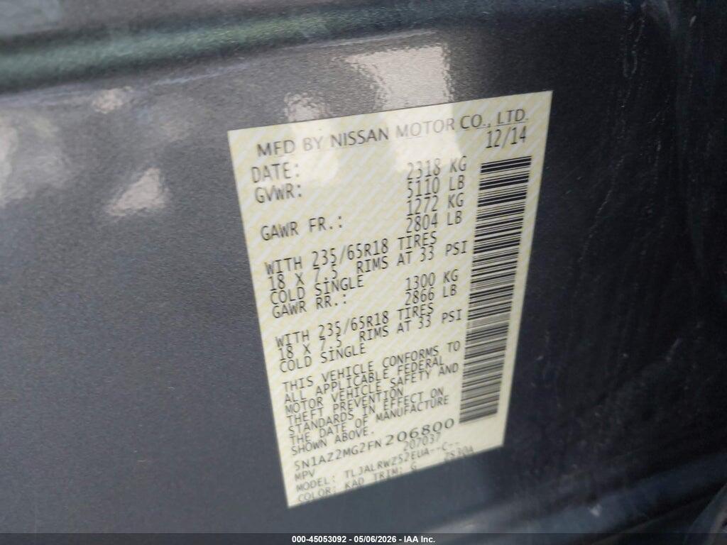 5N1AZ2MG2FN206800 2015 NISSAN MURANO photo no. 9