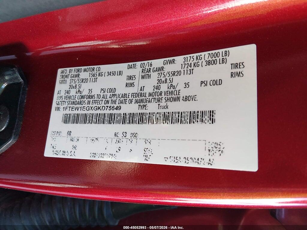 1FTEW1EGXGKD75649 2016 FORD F-150 photo no. 9