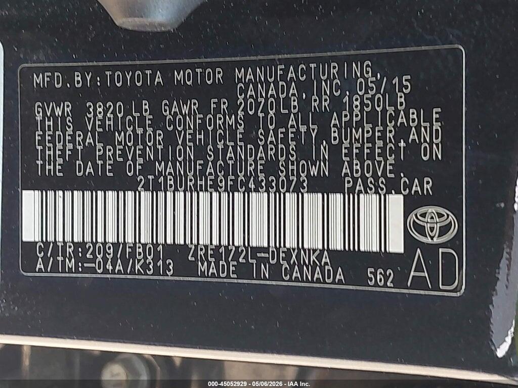 2T1BURHE9FC433073 2015 TOYOTA COROLLA photo no. 9