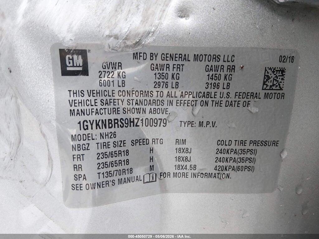 1GYKNBRS9HZ100979 2017 CADILLAC XT5 photo no. 9