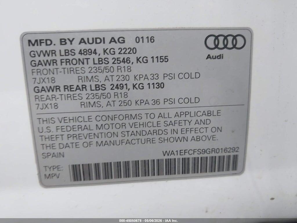 WA1EFCFS9GR016292 2016 AUDI Q3 photo no. 9