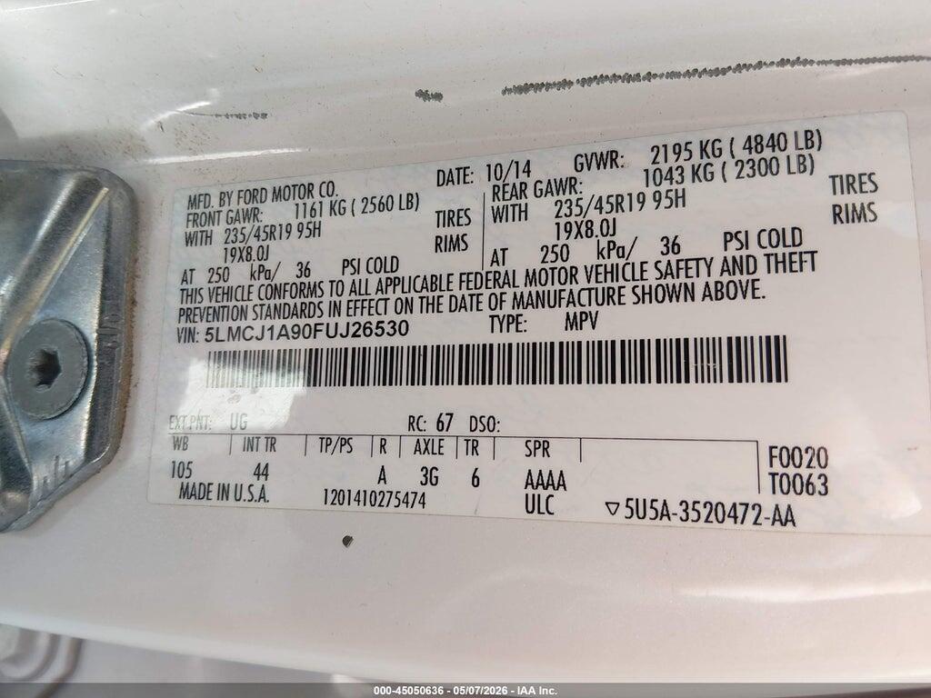 5LMCJ1A90FUJ26530 2015 LINCOLN MKC photo no. 9