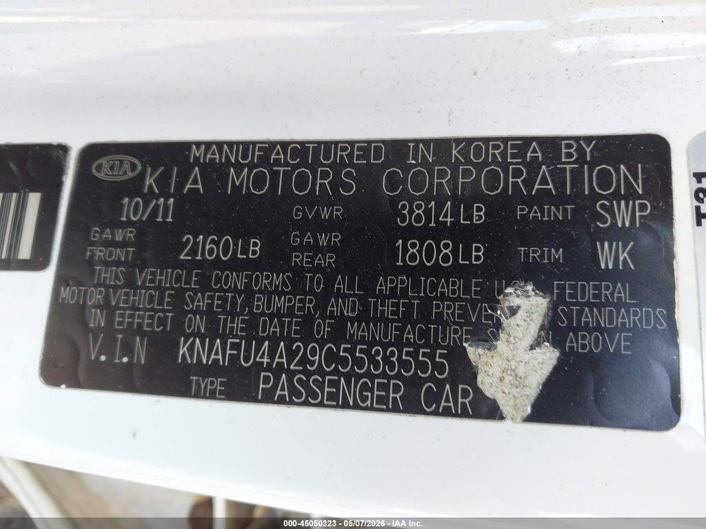 KNAFU4A29C5533555 2012 KIA FORTE photo no. 9