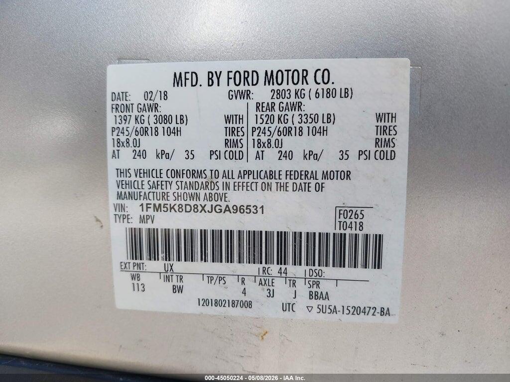 1FM5K8D8XJGA96531 2018 FORD EXPLORER photo no. 9