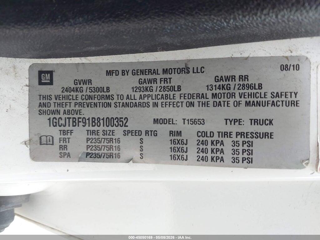 1GCJTBF91B8100352 2011 CHEVROLET COLORADO photo no. 9