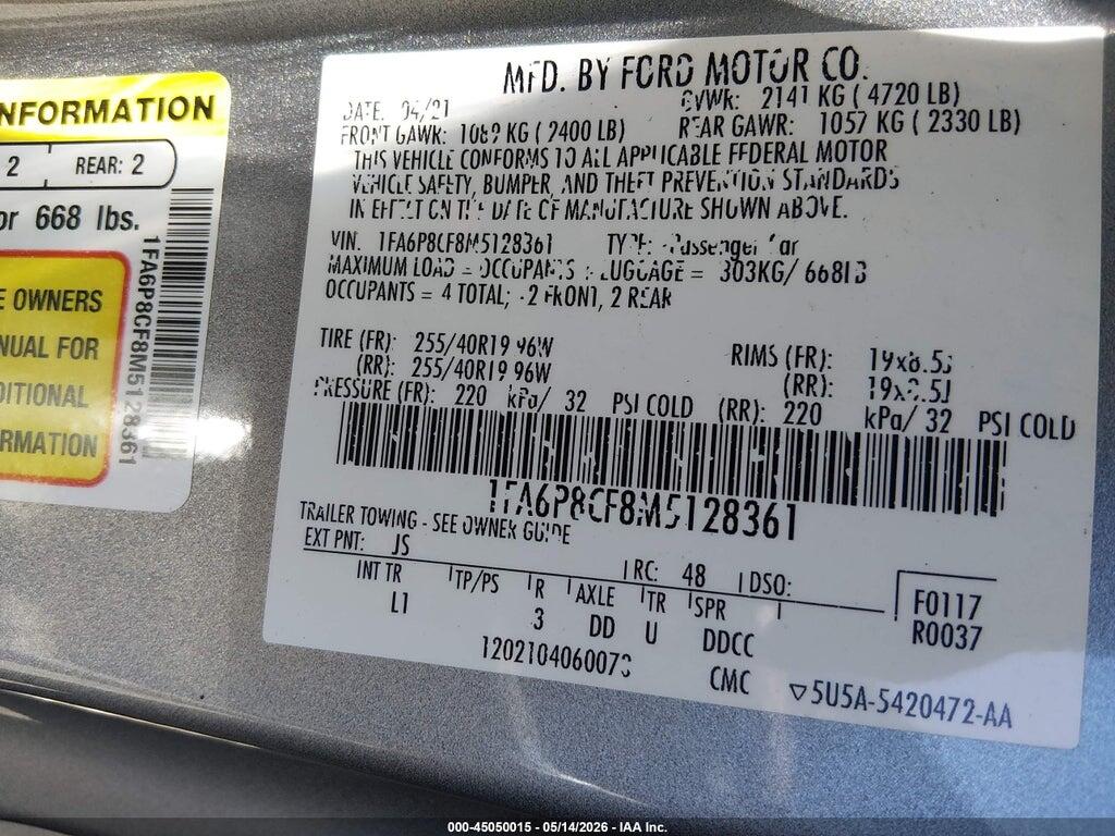 1FA6P8CF8M5128361 2021 FORD MUSTANG photo no. 9