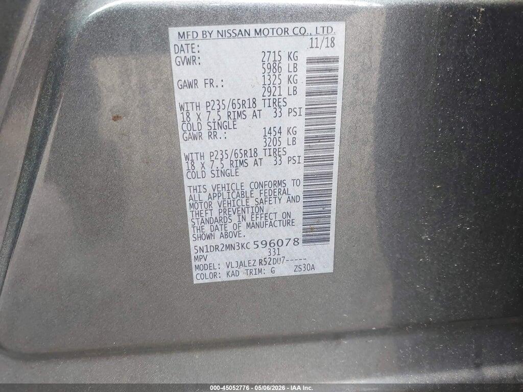 5N1DR2MN3KC596078 2019 NISSAN PATHFINDER photo no. 9