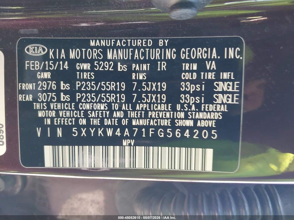 5XYKW4A71FG564205 2015 KIA SORENTO photo no. 9