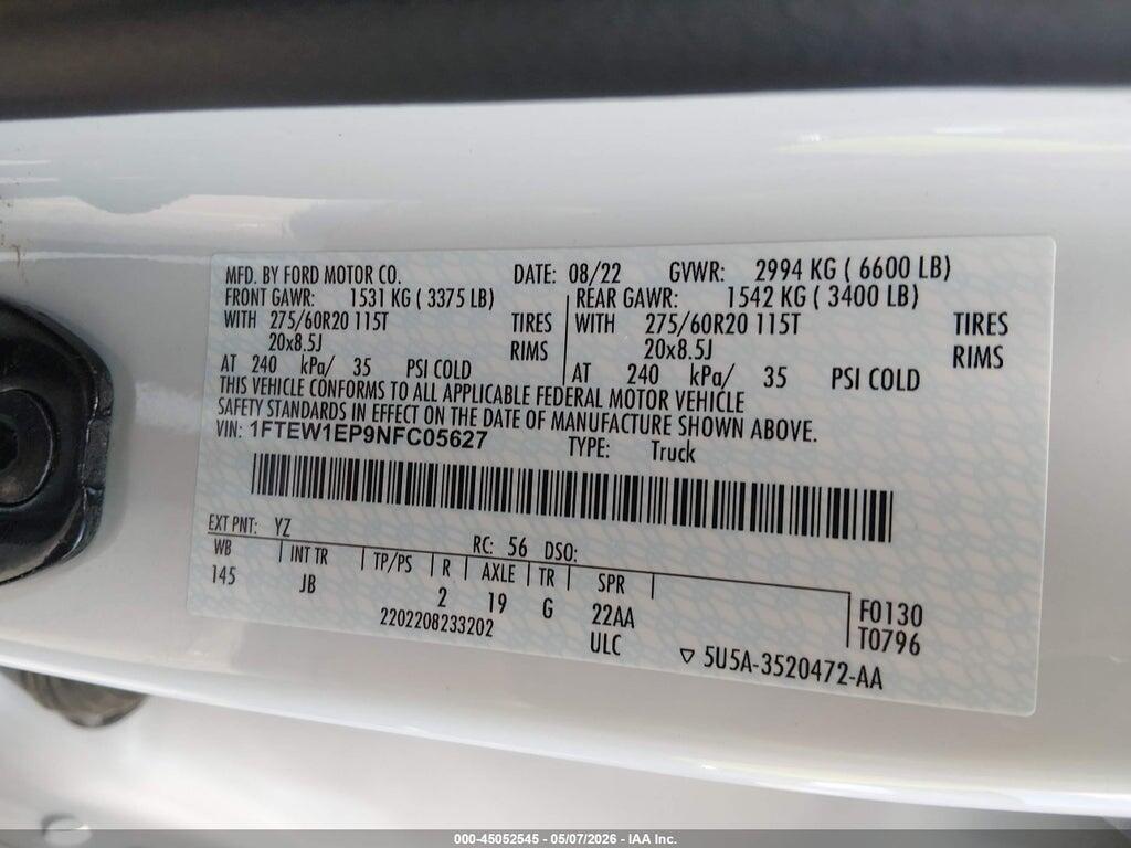 1FTEW1EP9NFC05627 2022 FORD F-150 photo no. 9