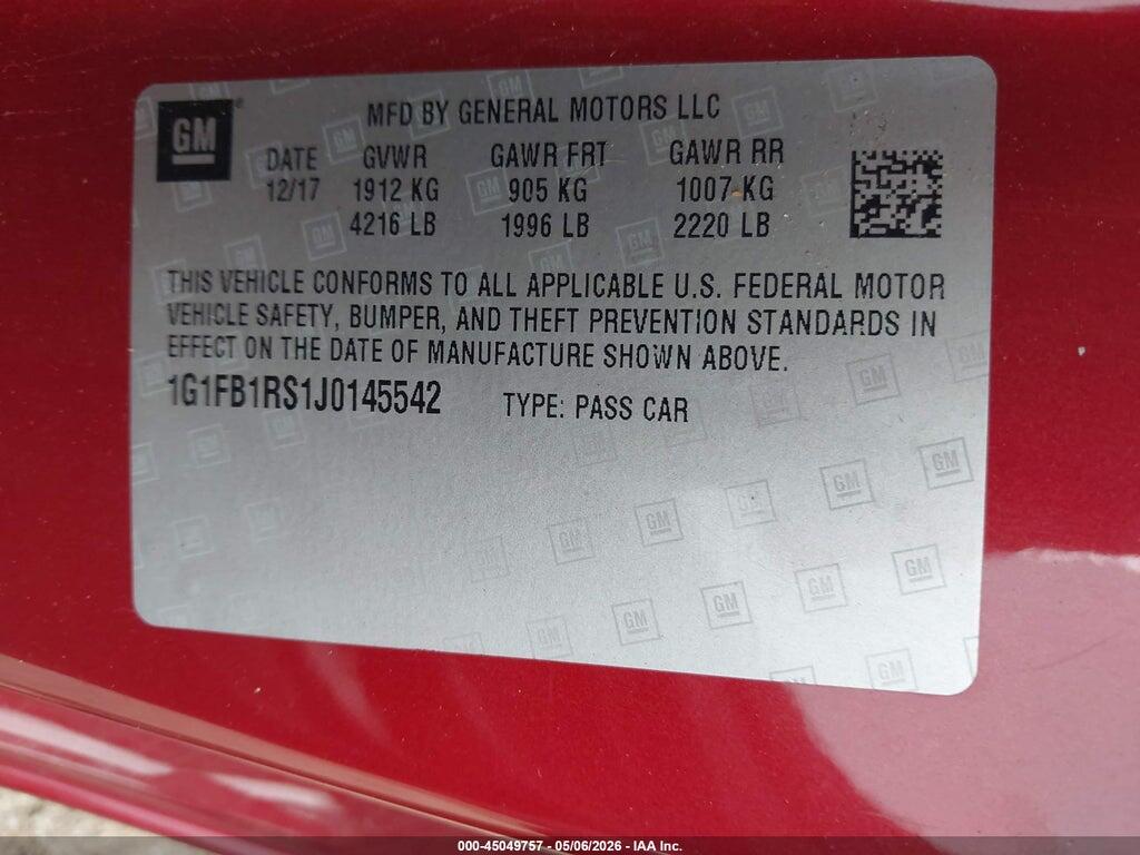 1G1FB1RS1J0145542 2018 CHEVROLET CAMARO photo no. 9